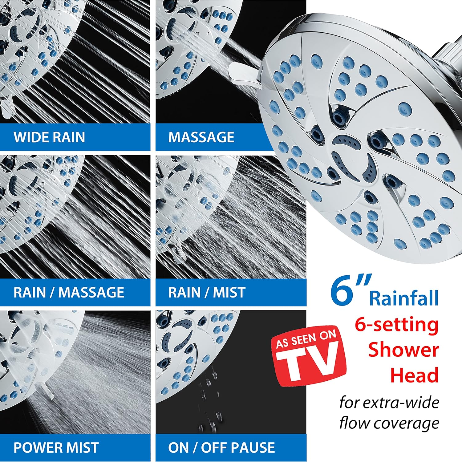 Hotel Spa High Pressure Spiral Rain Shower Head 6 Modes