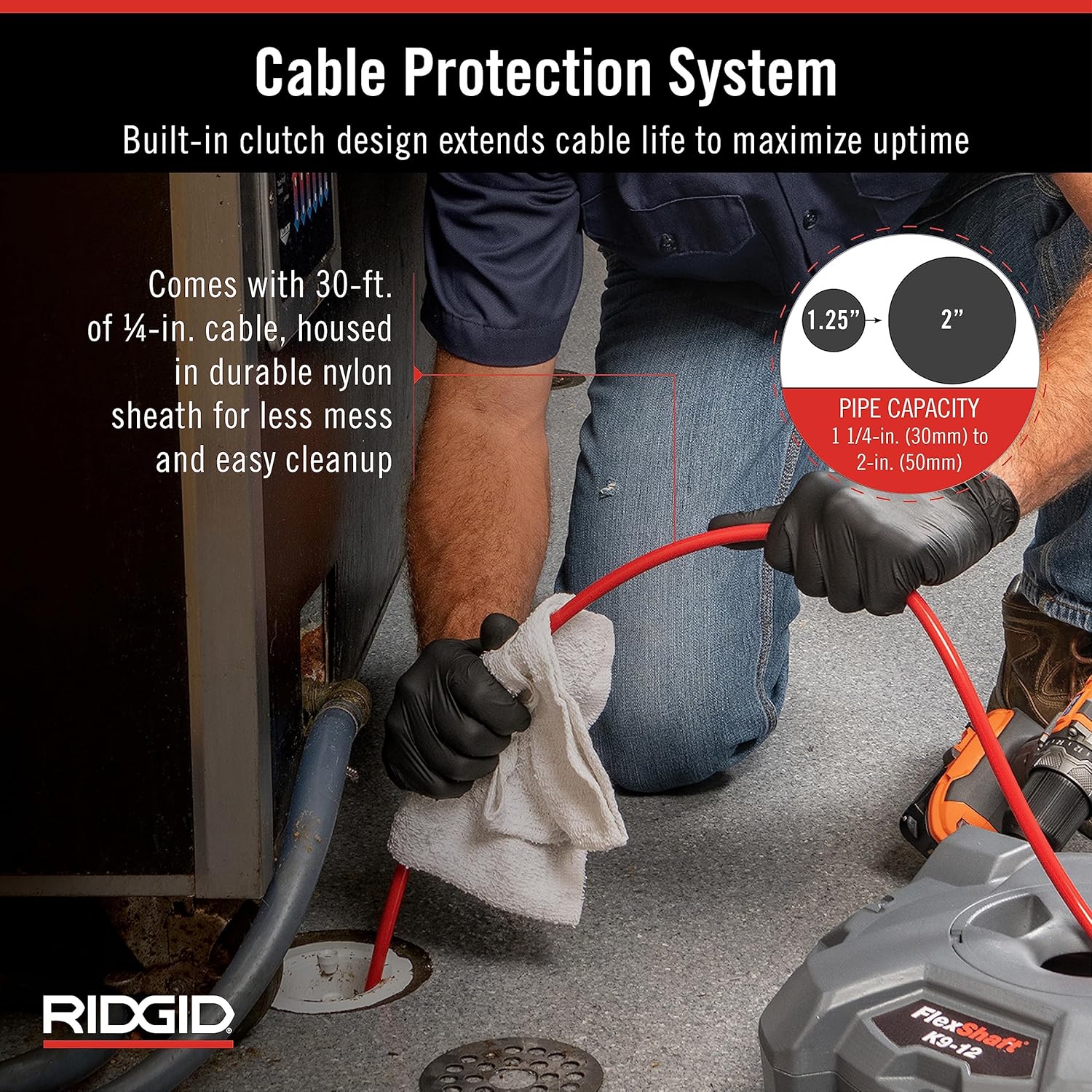 RIDGID 74978 FlexShaft Drain Cleaner for 1-14 to 2 Pipes
