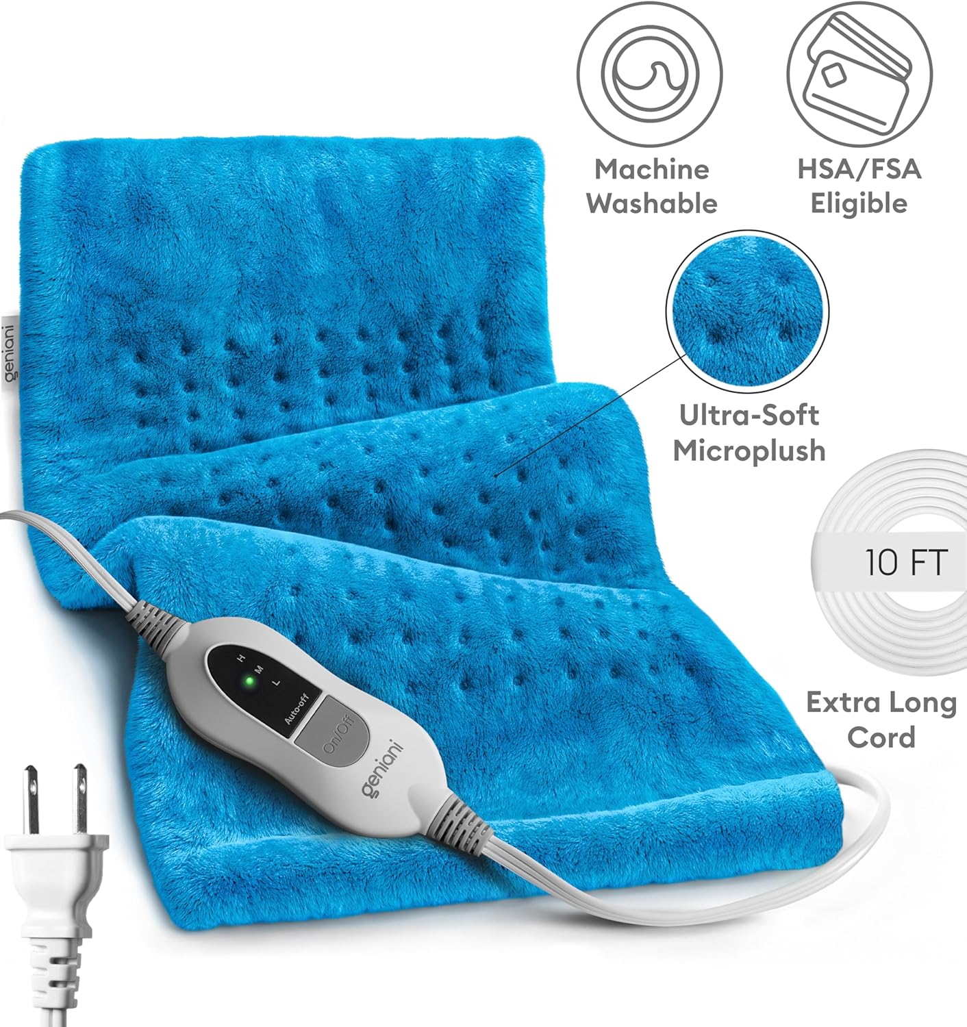 GENIANI Heat Pad for Back Pain Relief Auto Shut Off Machine Washable