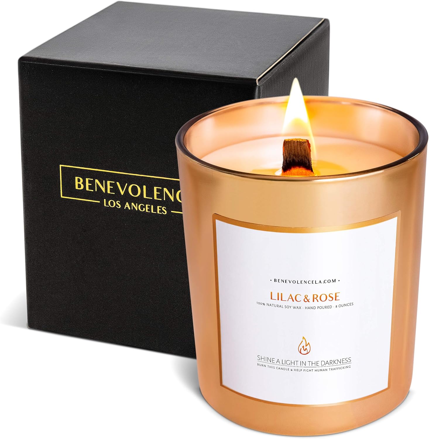 Benevolence LA Lilac Rose Soy Candle with Wood Wick